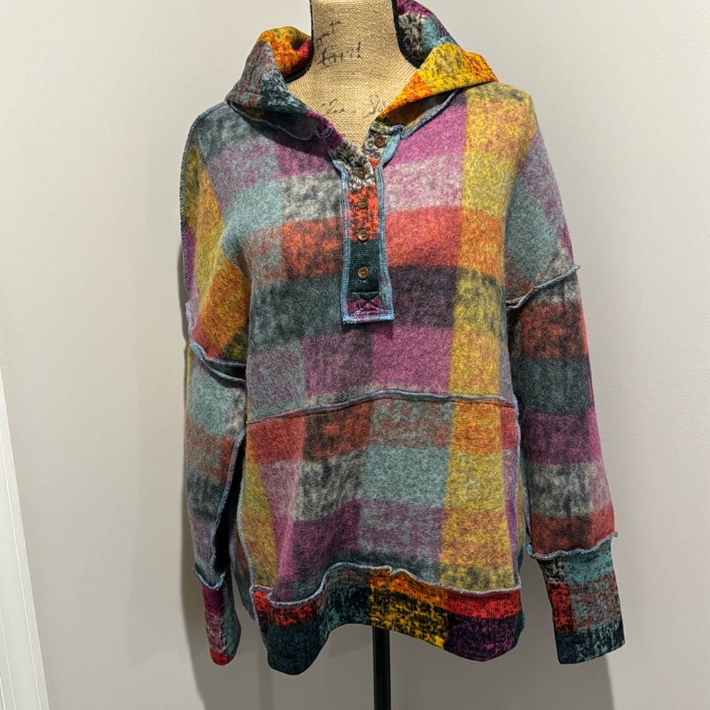 Double Take Plaid Dropped Shoulder Hoodie